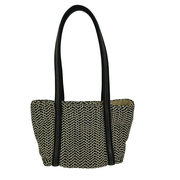 The Sak Handbags - The Sak Black Cream Woven Double Handle Shoulder Bag